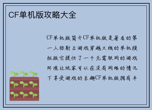 CF单机版攻略大全